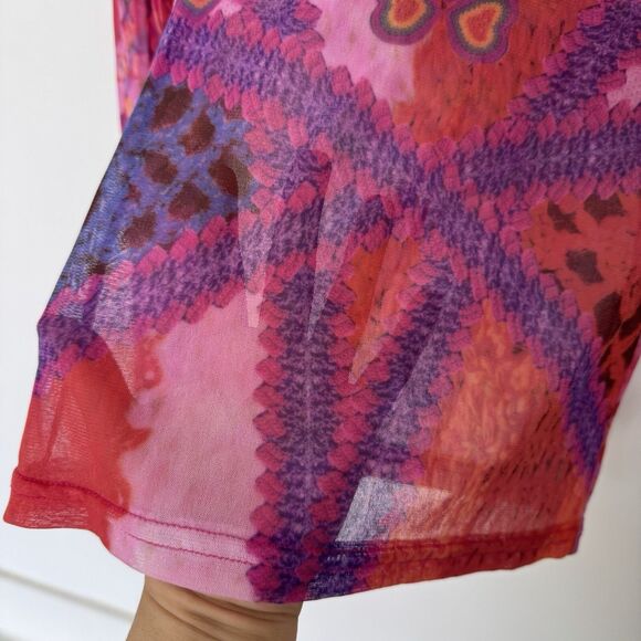 AGOLDE Vintage Mesh Top Y2K 00s Abstract Crochet Hearts Sheer Floral Grunge SM - Picture 4 of 12